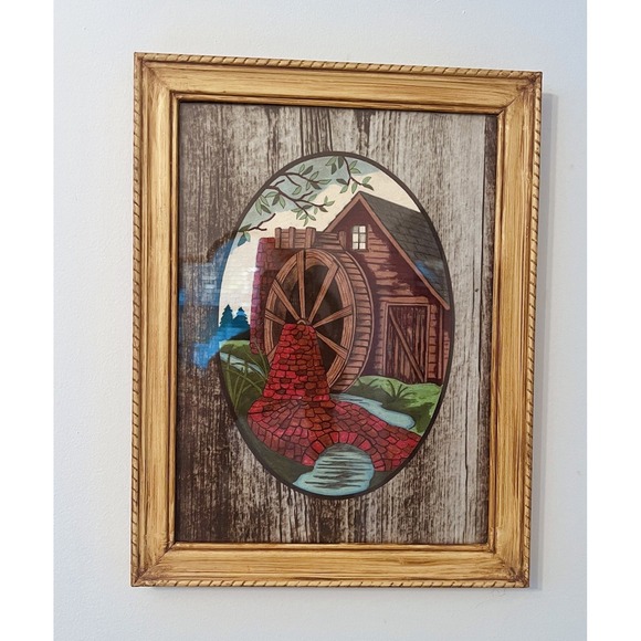 Other - Vintage Rustic Watermill Wall Art Framed Country Cottage Farmhouse Decor